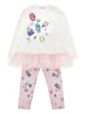 Monnalisa jewel-print top and leggings set - White