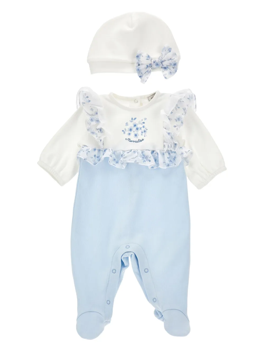 Monnalisa Cotton Babygrow (set Of Two) In Blue