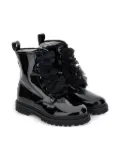 Monnalisa ruffled patent-leather combat boots - Black