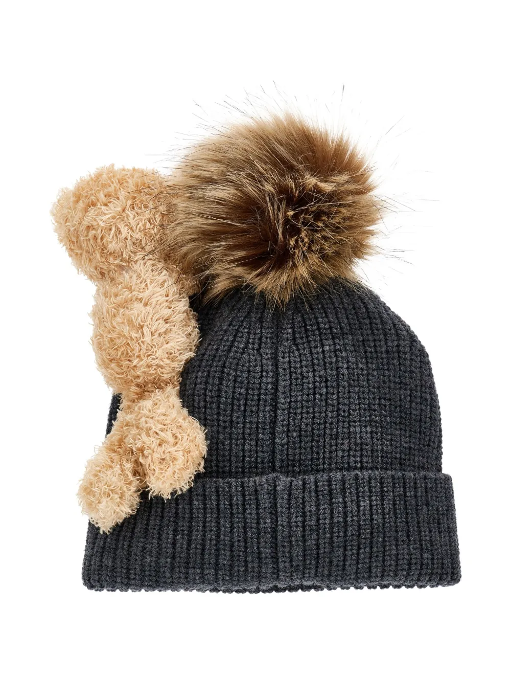 Monnalisa Geribbelde muts met teddybeer-detail - Grijs