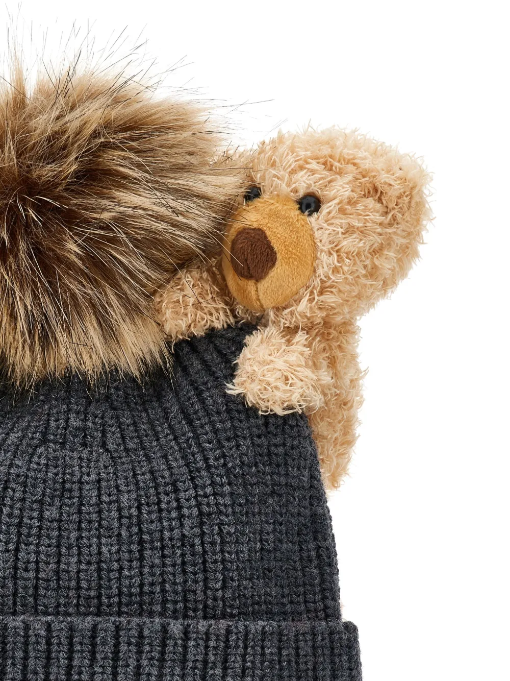Monnalisa Geribbelde muts met teddybeer-detail Grijs