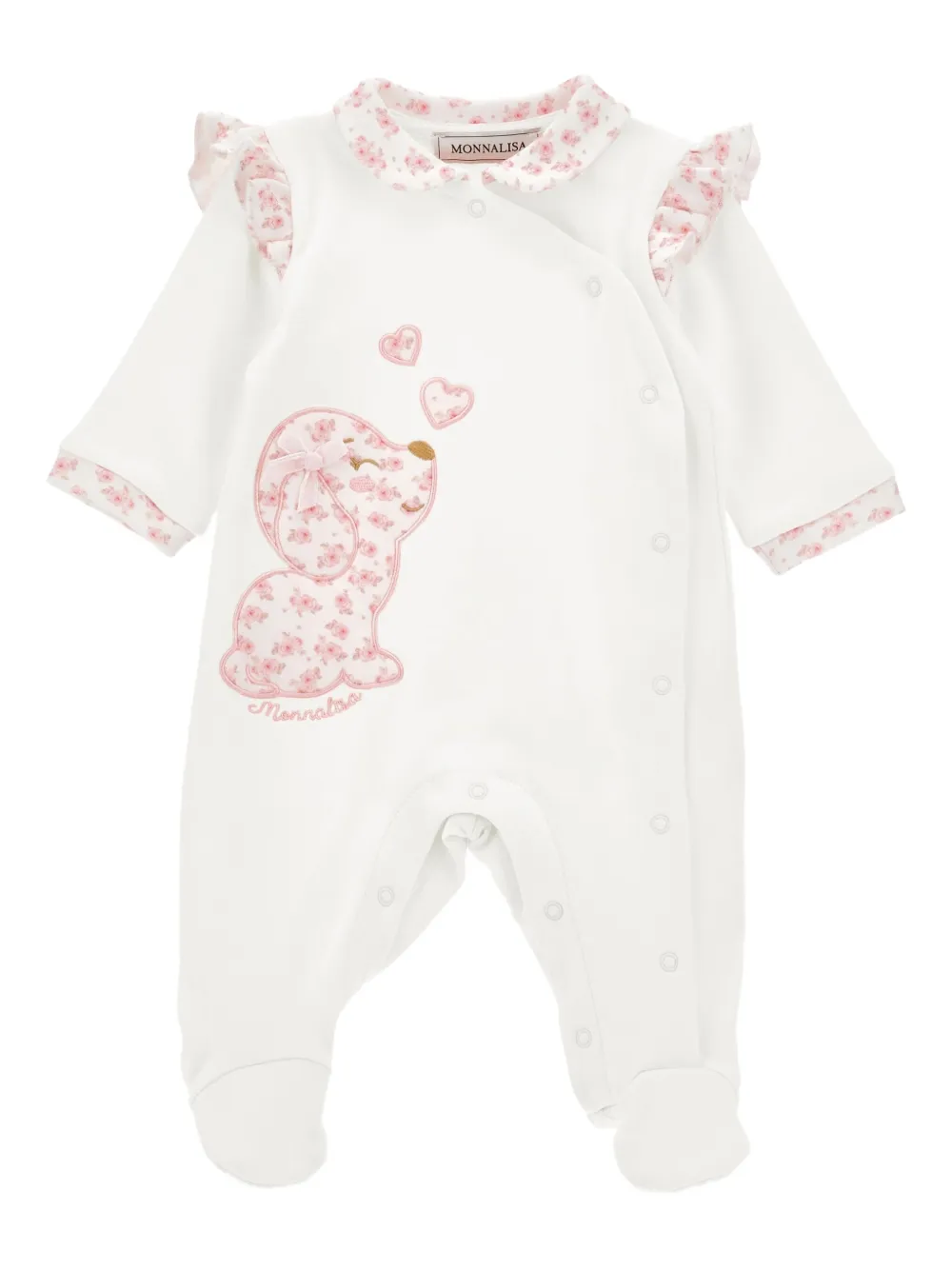 Monnalisa logo-embroidered babygrow Wit