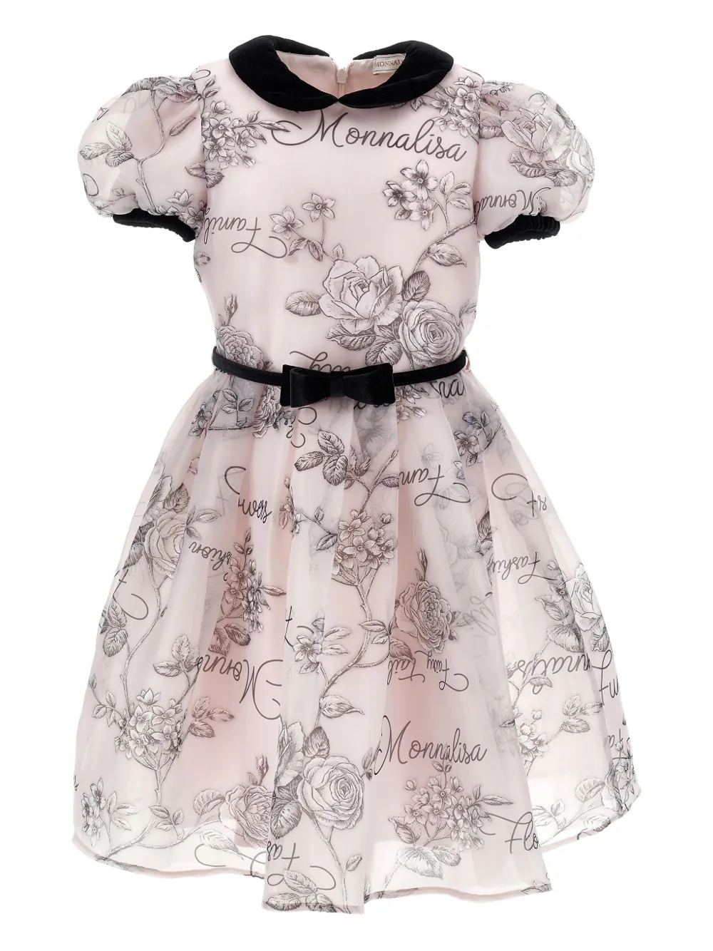 Monnalisa Jurk met pofmouwen en bloe print Roze