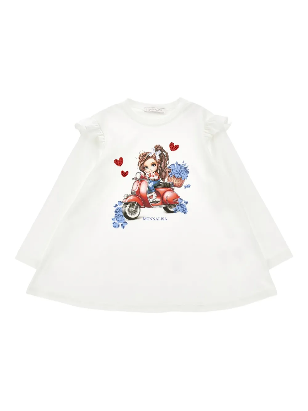 Monnalisa graphic-print ruffle-sleeve top | White | Image 1