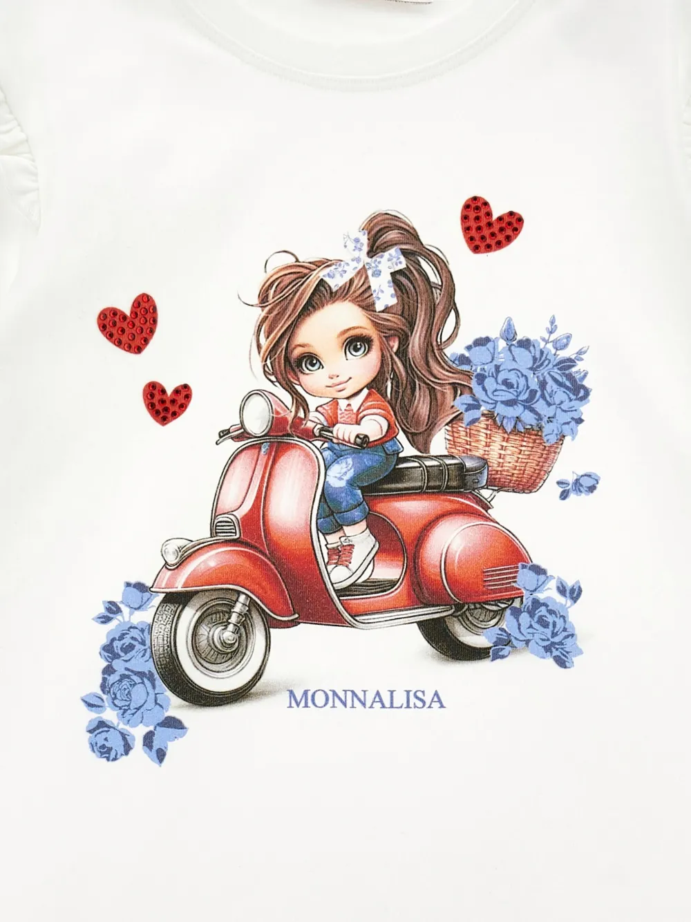 Monnalisa Grafische top met ruchemouwen Wit