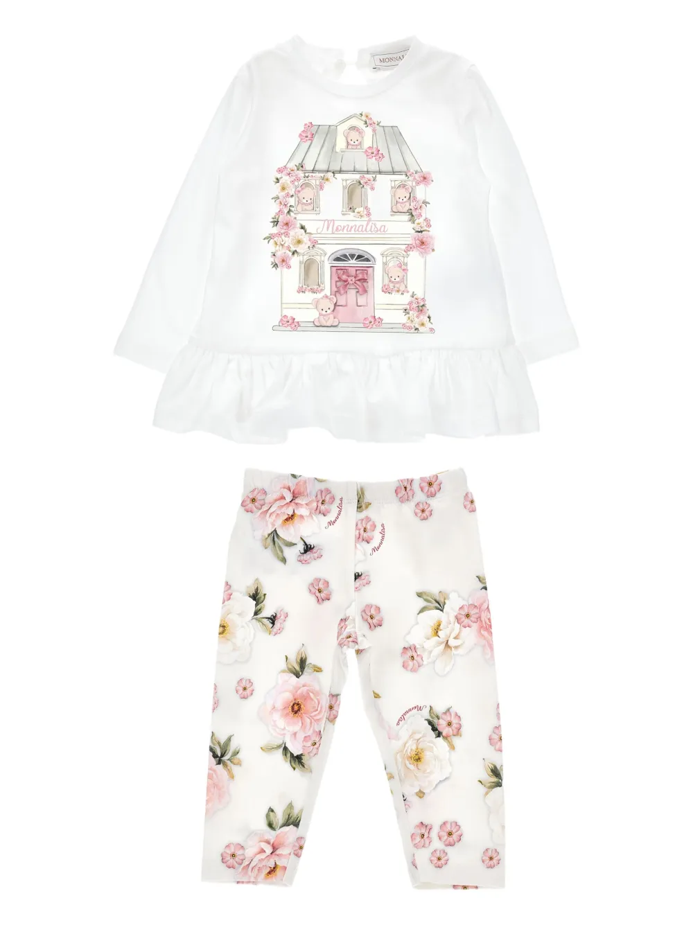 Monnalisa Floral-print Trouser Set In White