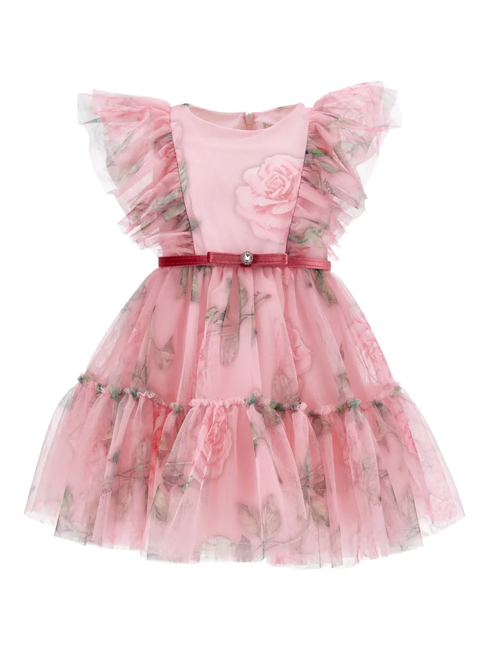Monnalisa Jurk met ruches en bloe print Roze