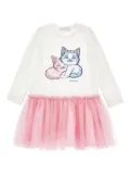 Monnalisa cat-illustration tulle dress - White