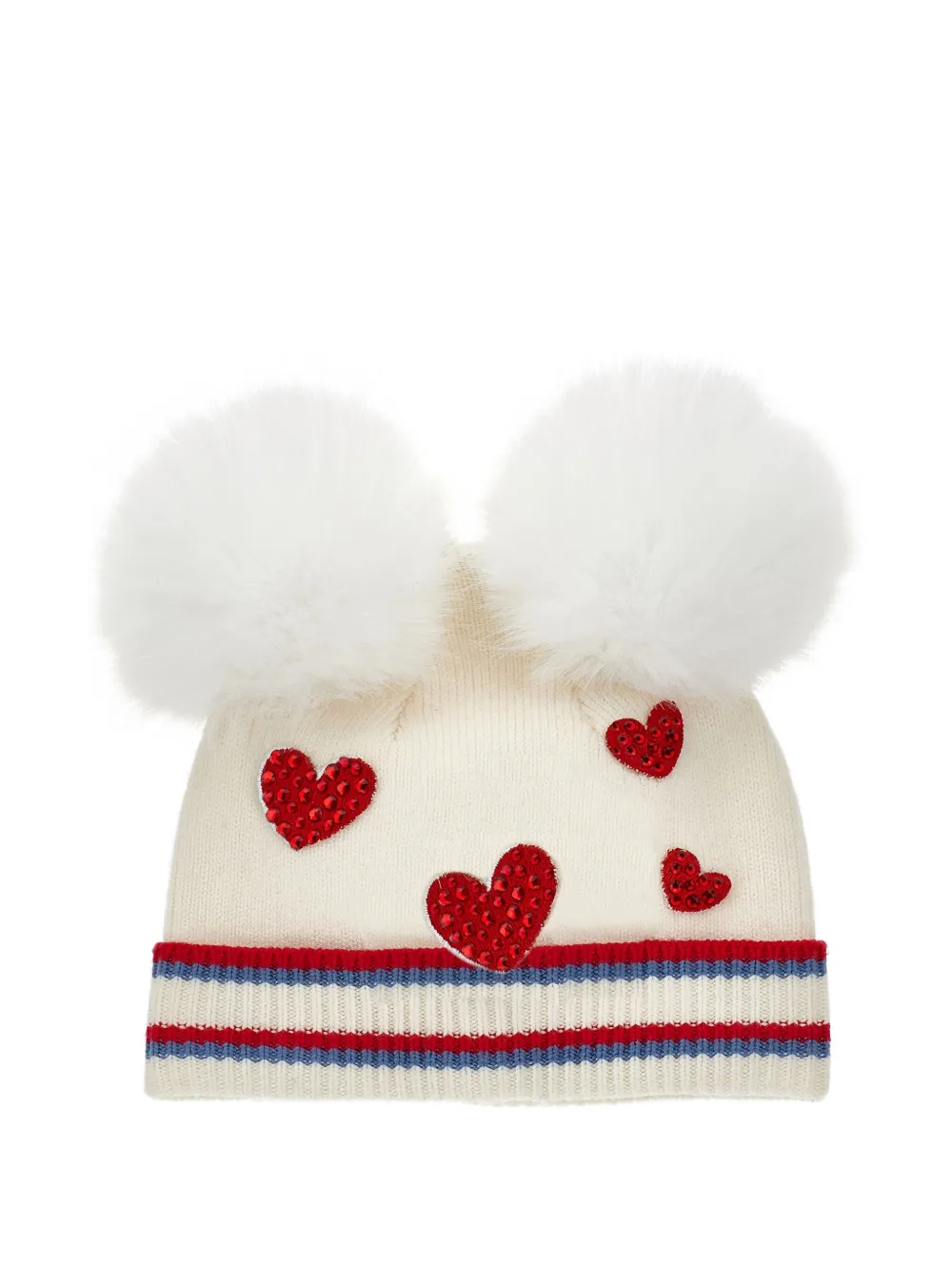 Monnalisa Muts verfraaid met hart en pompon Wit