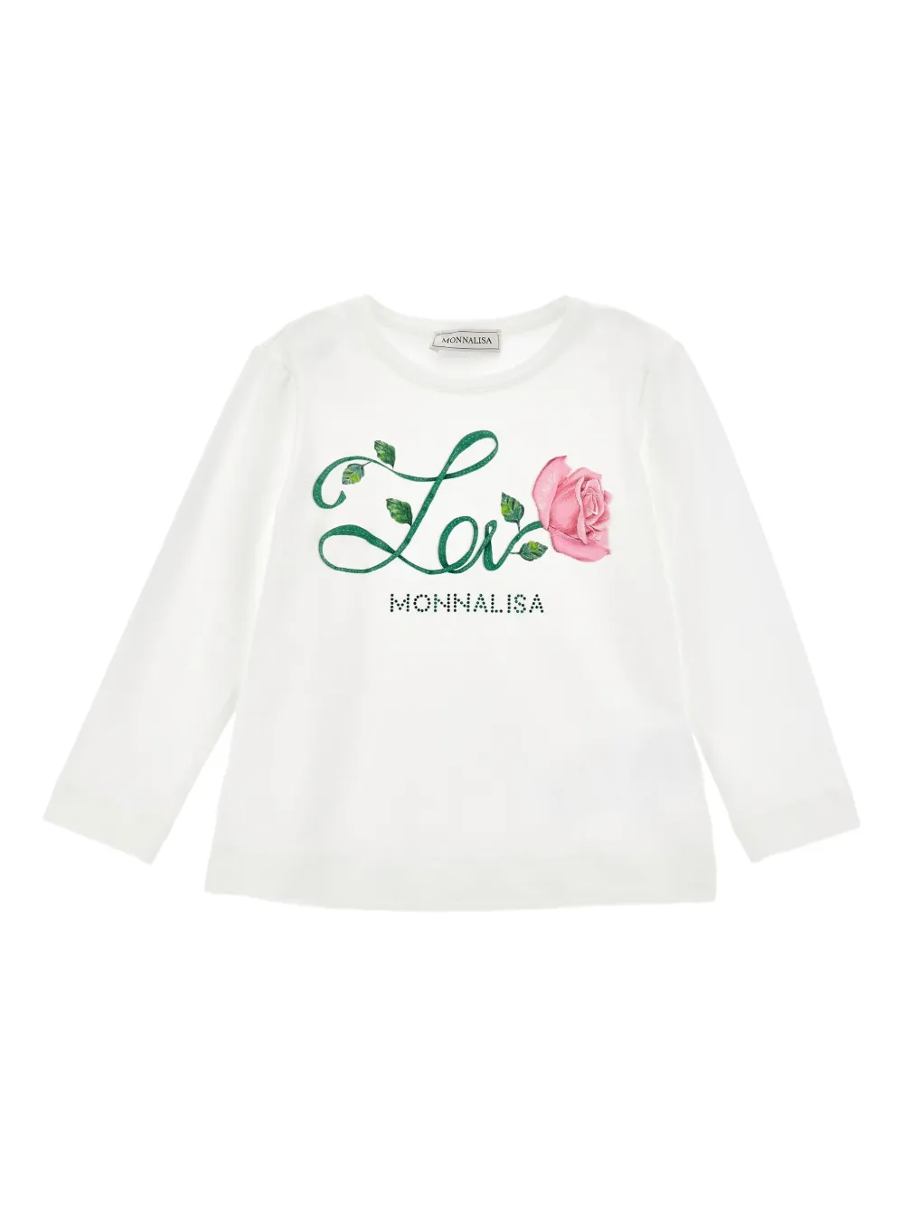 Monnalisa Top met lange mouwen en rozenpatroon Wit