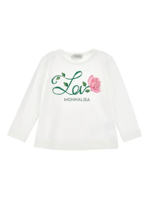 Monnalisa rose-motif long-sleeve top