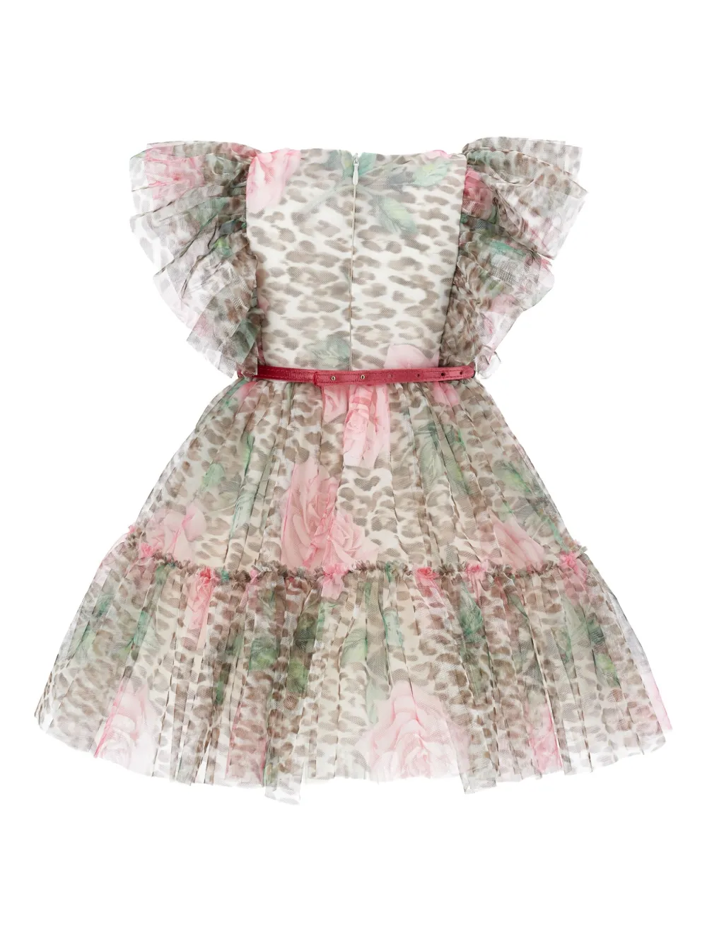 Monnalisa Jurk met ruches en bloemenprint Bruin