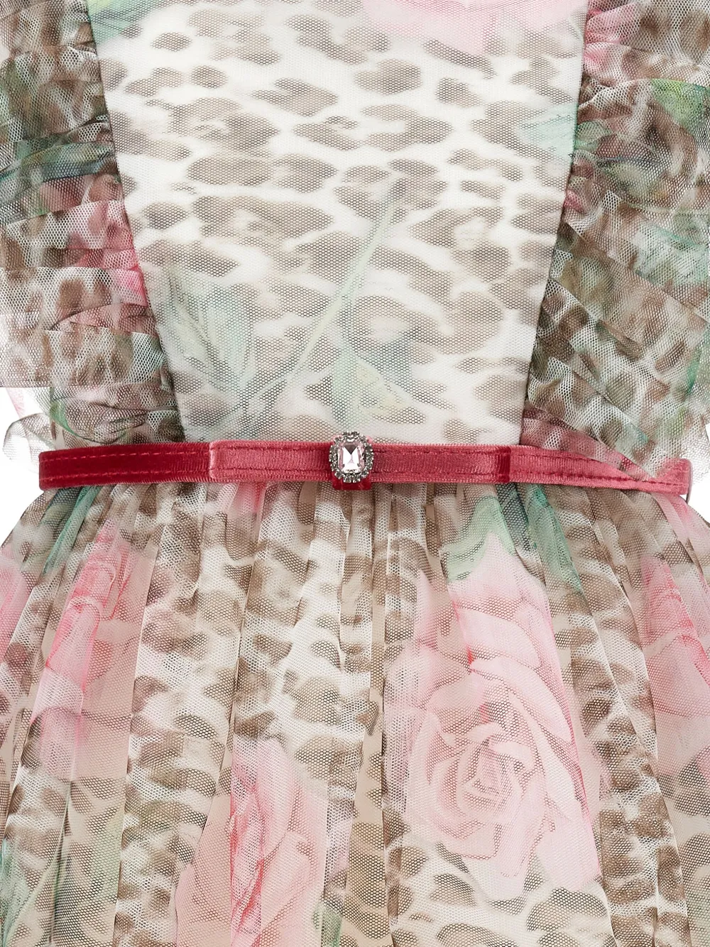 Monnalisa Jurk met ruches en bloemenprint Bruin