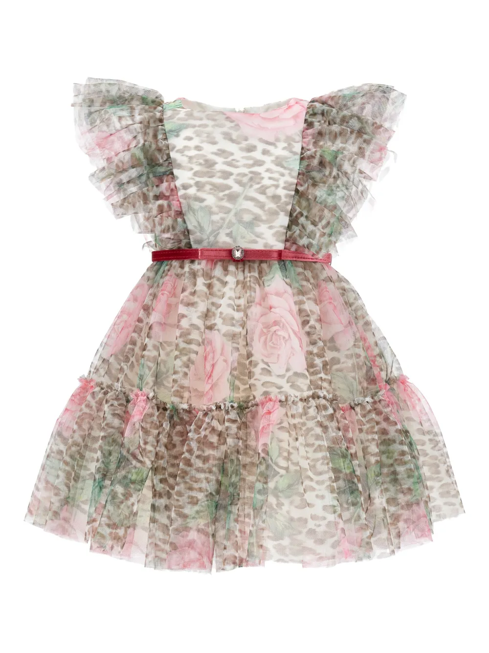 Monnalisa Jurk met ruches en bloe print Bruin
