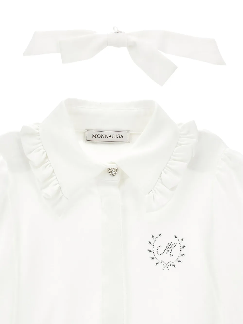 Monnalisa Ruffled Bow Shirt In White