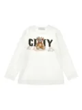 Monnalisa teddy bear-print long-sleeve top - White