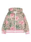 Monnalisa floral-printed leopard hoodie - Brown