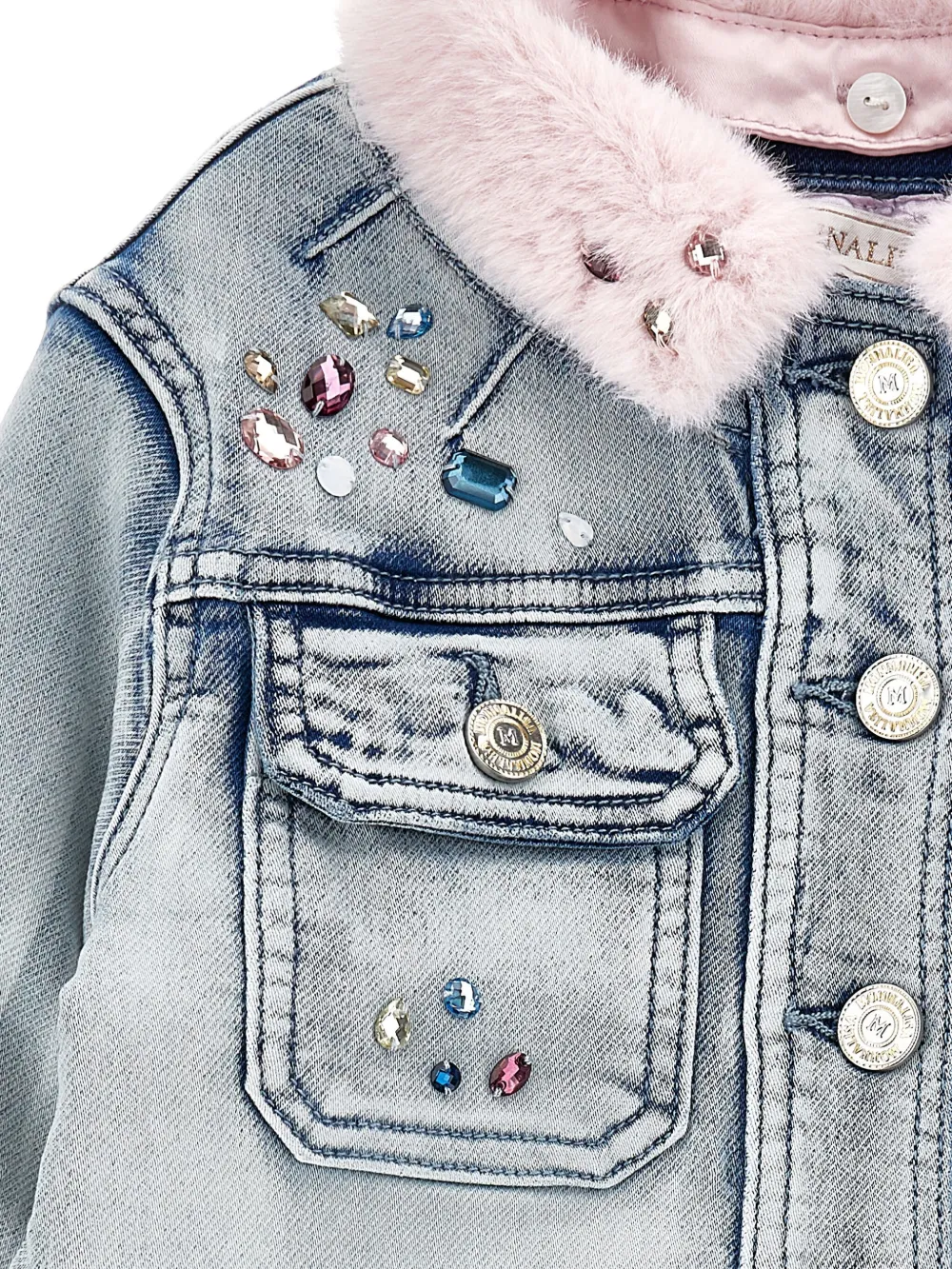 Monnalisa Spijkerjack met sieraden Blauw