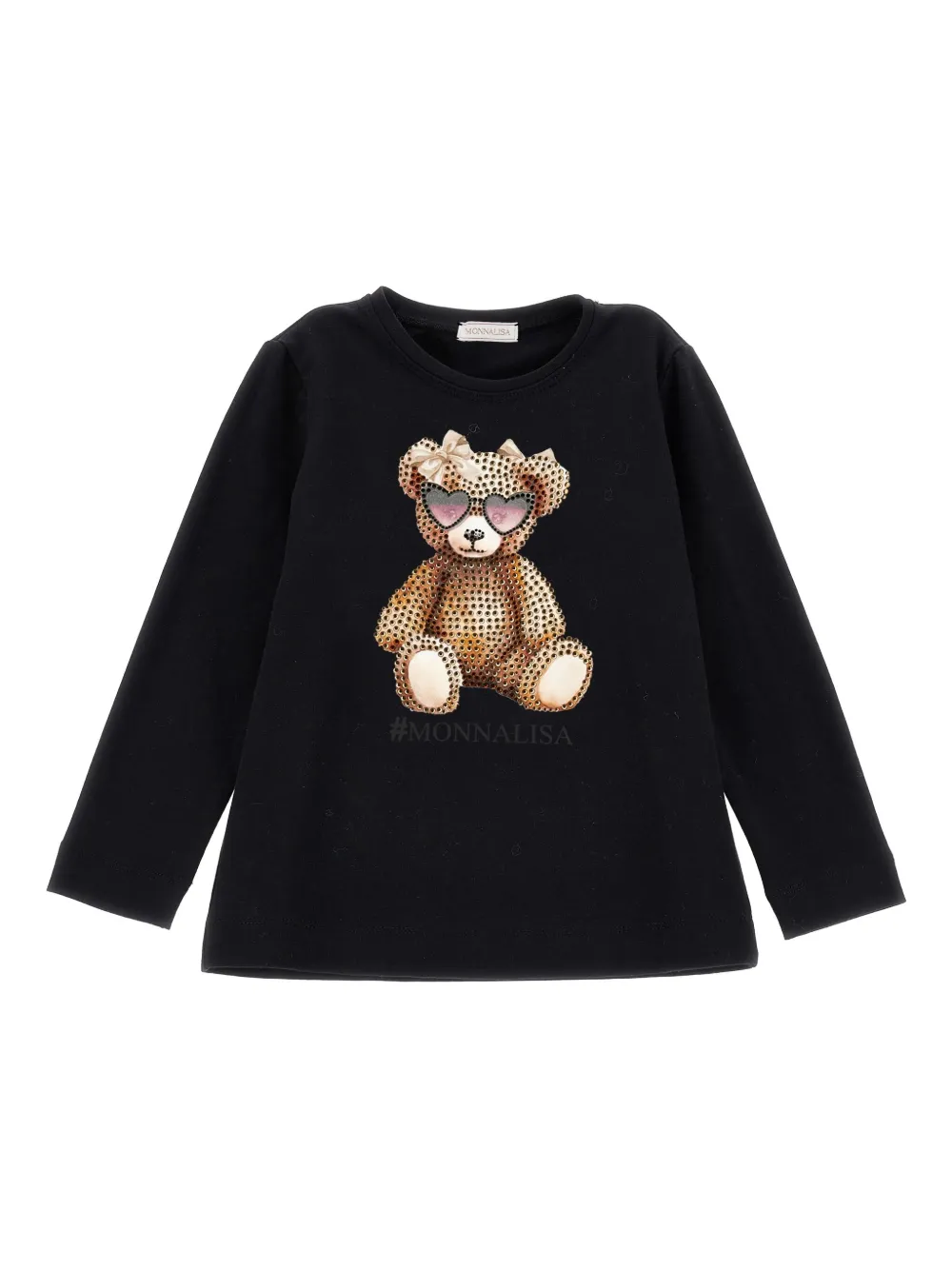 Monnalisa T-shirt met lange mouwen en beerprint Zwart