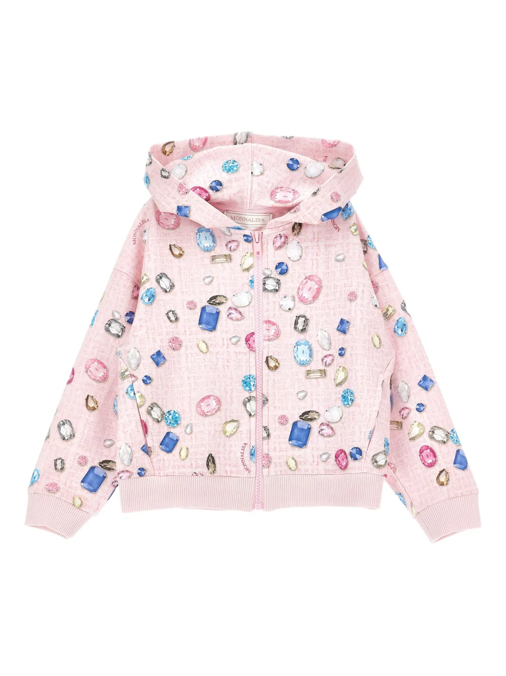 Monnalisa hoodie con cierre y gemas estampadas | rosado | Image 1