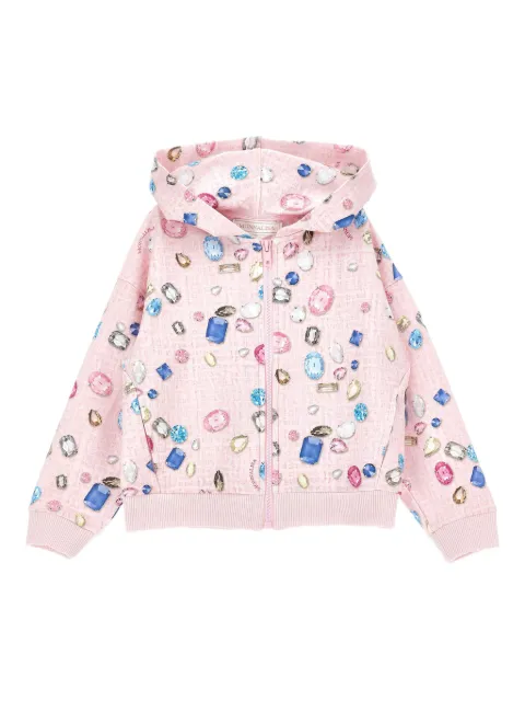 Monnalisa hoodie con cierre y gemas estampadas