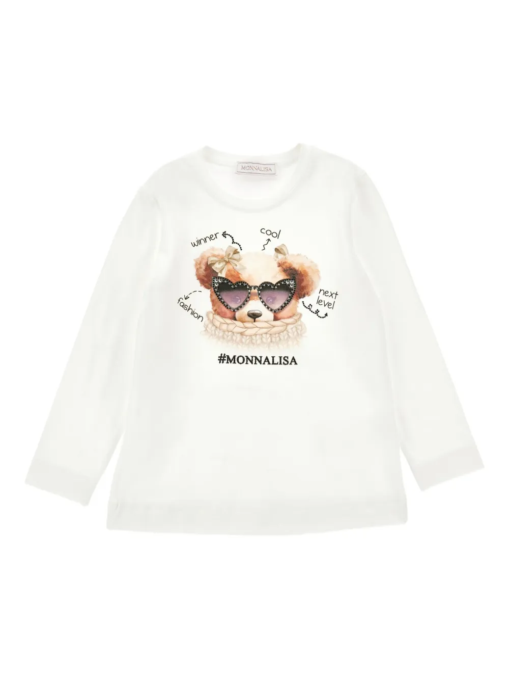 Monnalisa T-shirt met lange mouwen en beerprint Wit