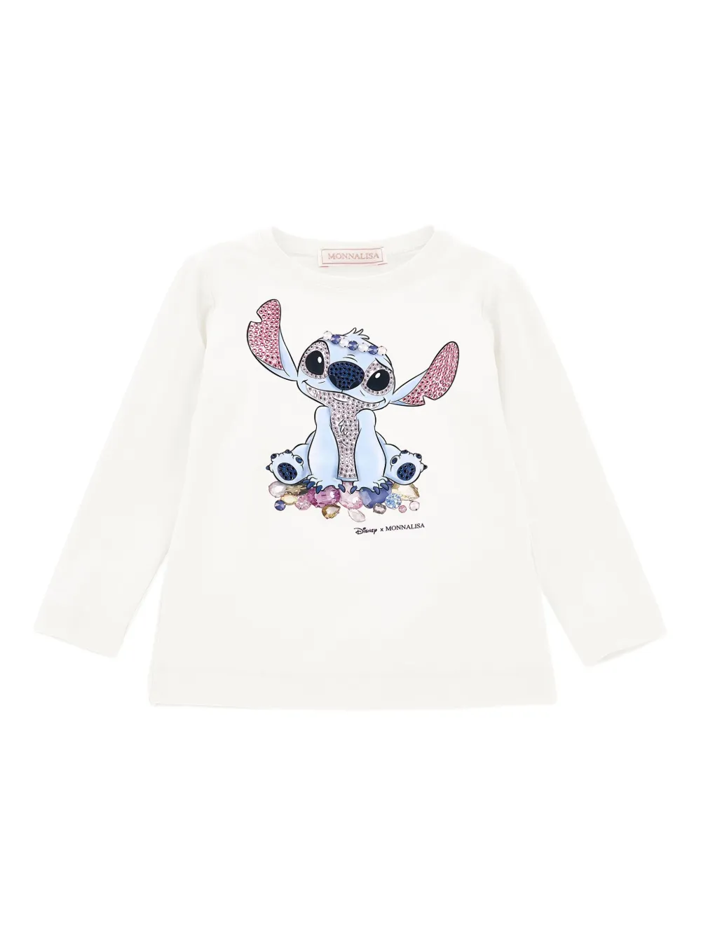 Monnalisa T-shirt met stikselprint en lange mouwen Wit