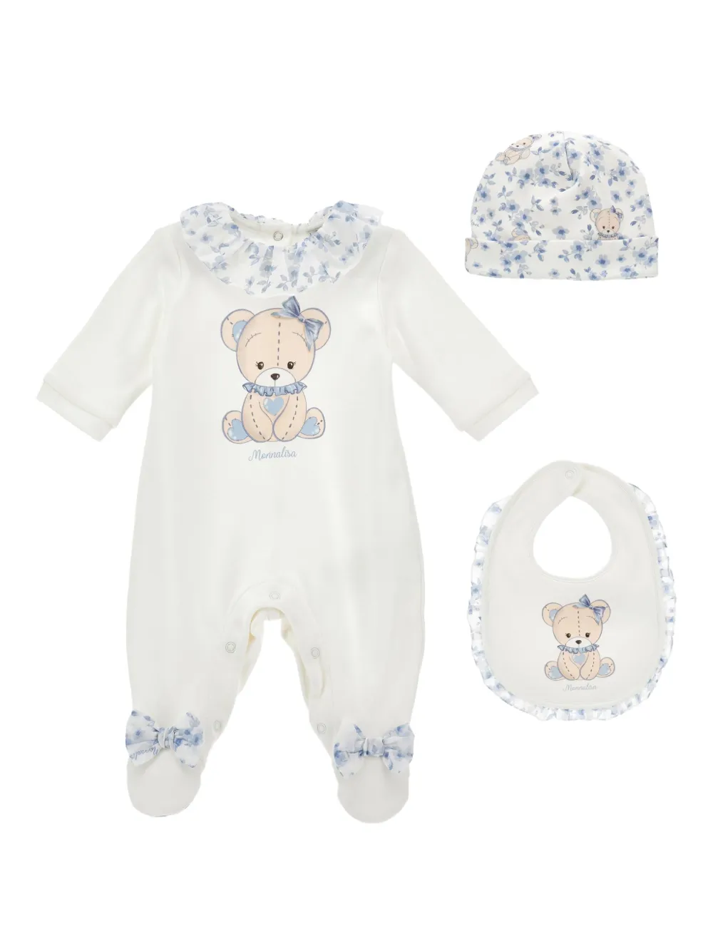 Monnalisa Cotton Babygrow (set Of Three) In Multi