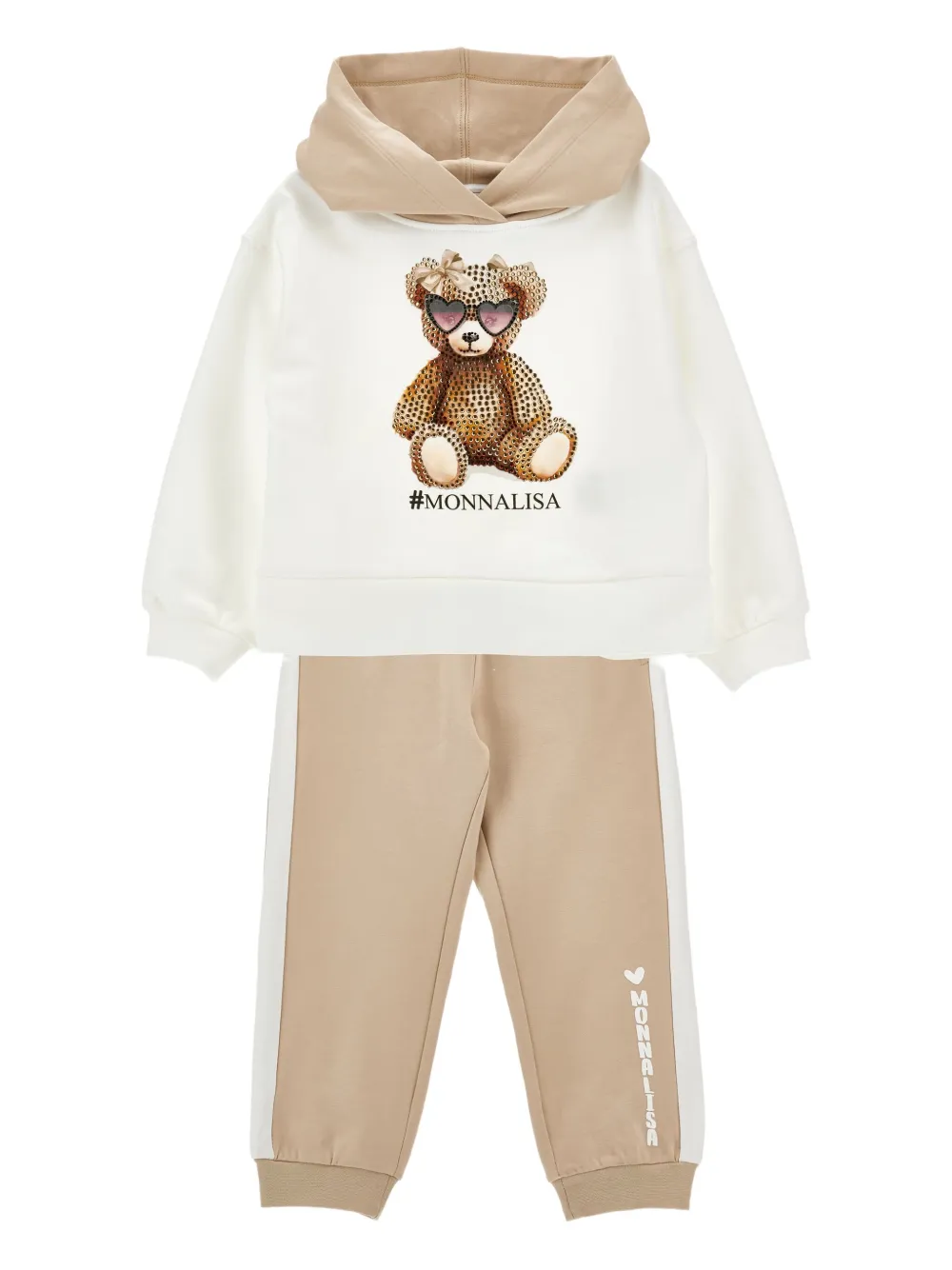 Monnalisa bear-graphic hoodie | Neutrals | Image 1