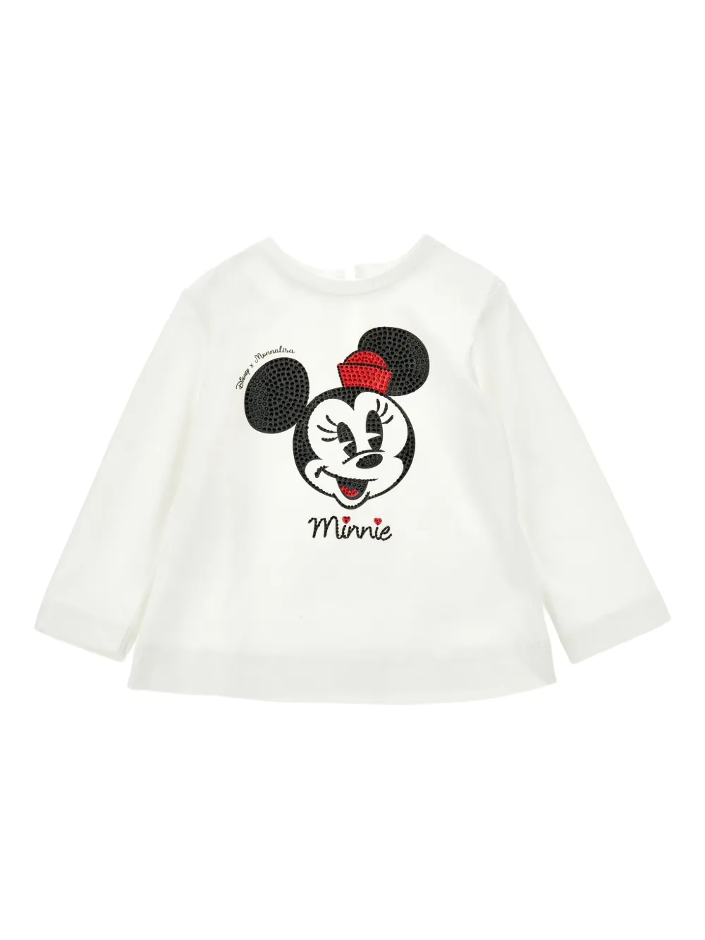 Monnalisa Minnie Rhinestone Jersey T-shirt In White