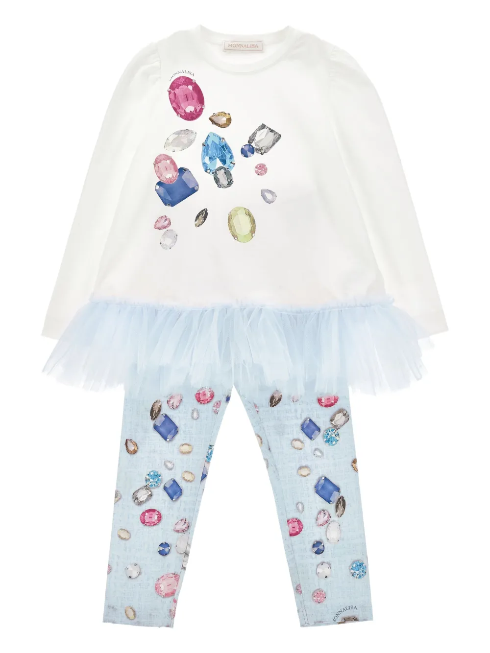 Monnalisa Top en legging met edelsteen-print Wit