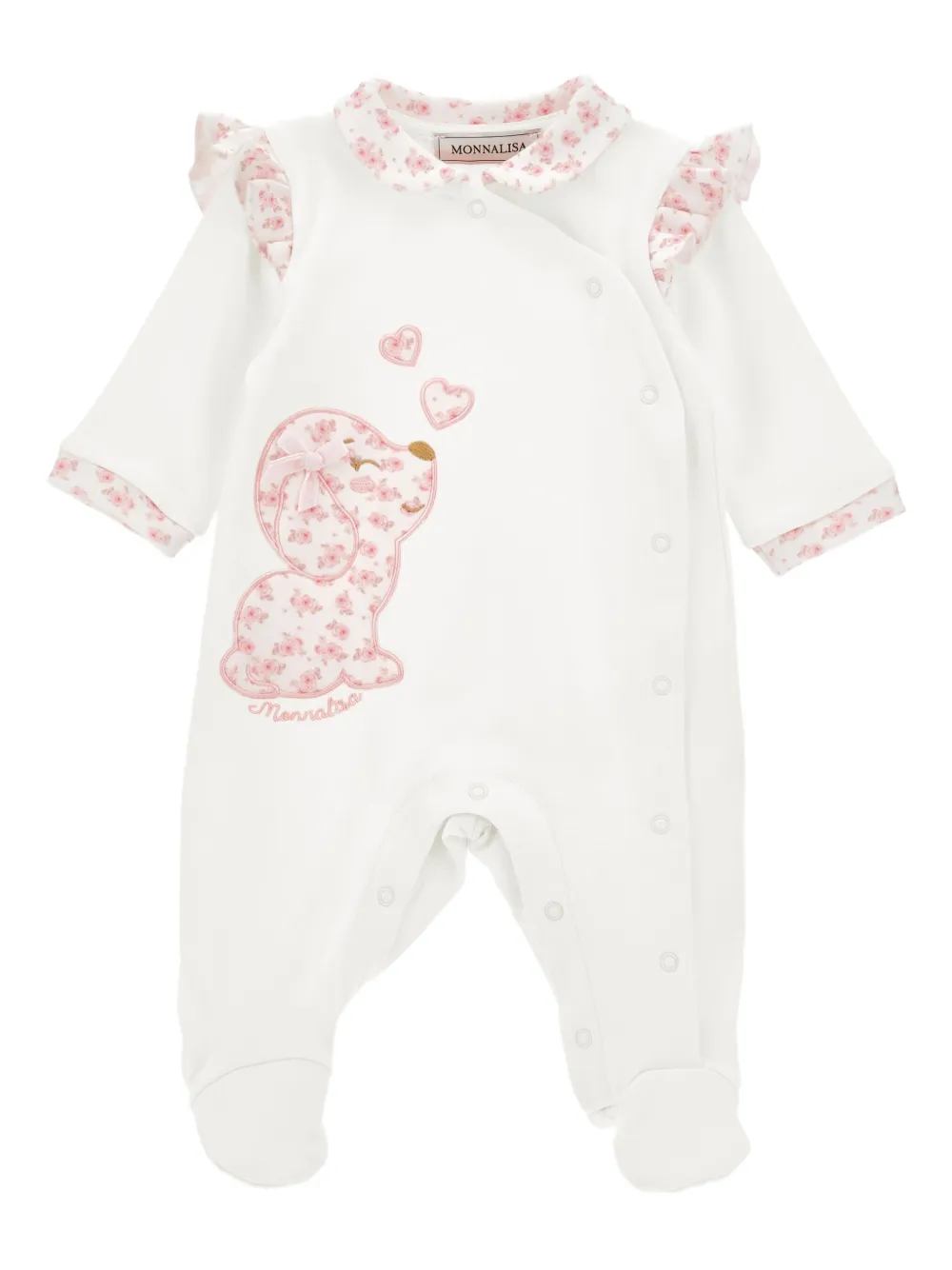 Monnalisa Romper met geborduurde bloe Wit