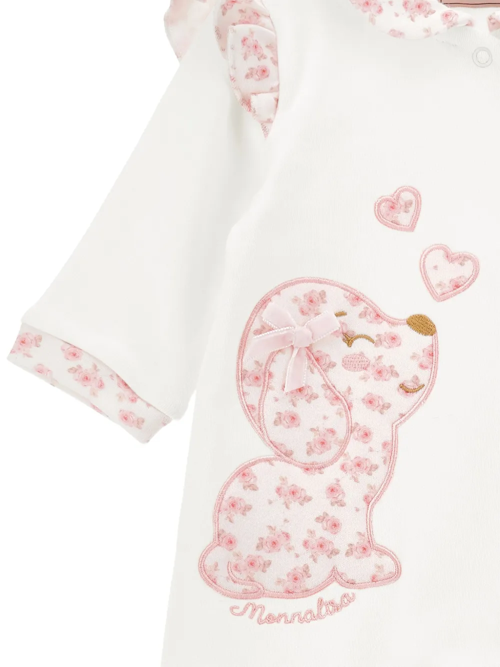 Monnalisa Romper met geborduurde bloemen Wit