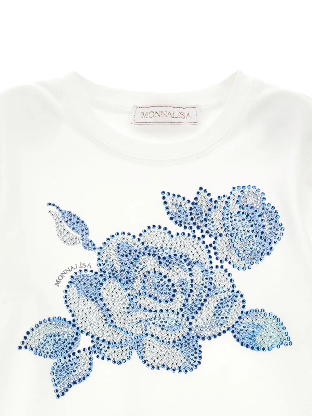 Monnalisa Top met lange mouwen verfraaid met rozen Wit