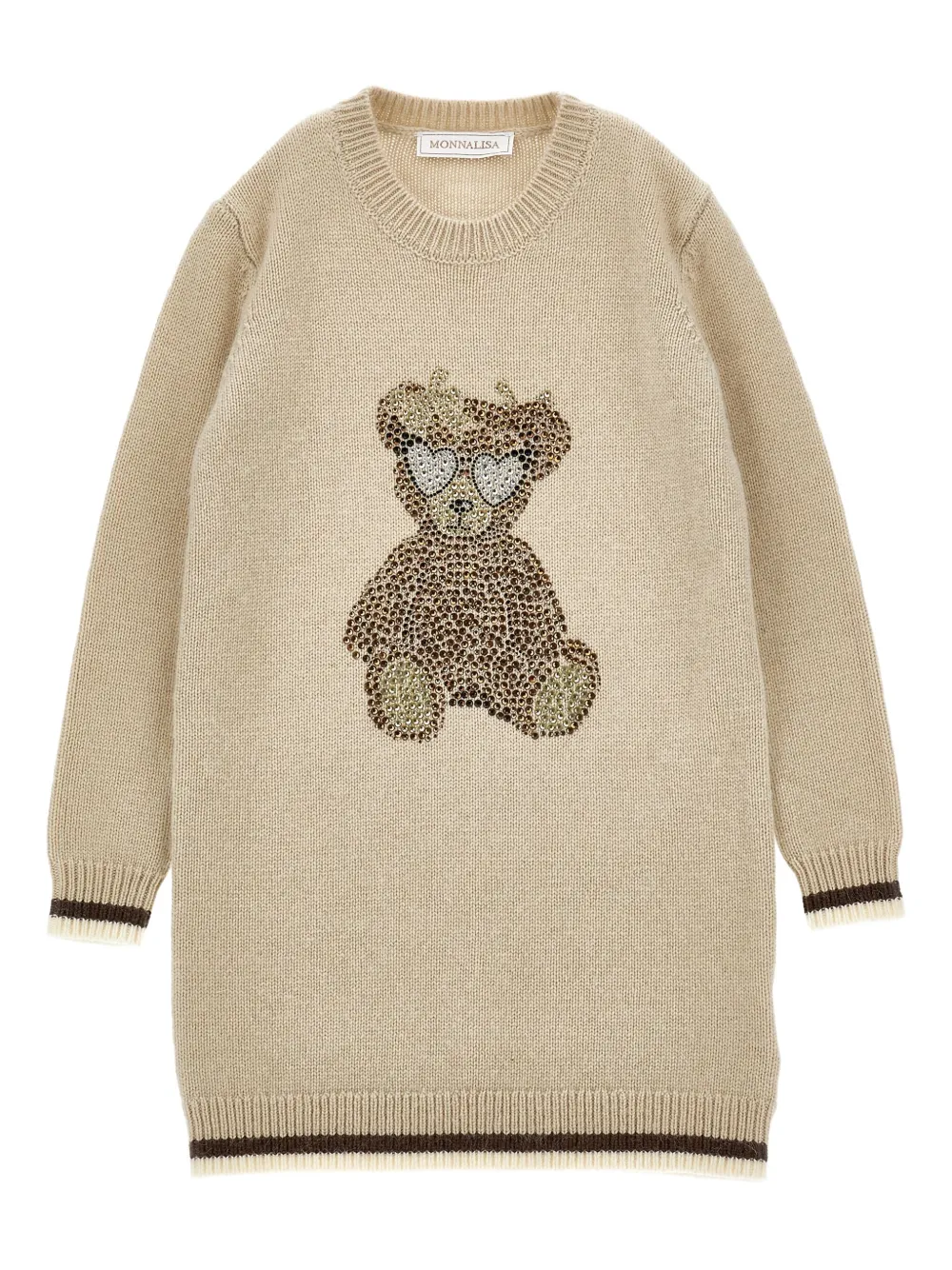 Monnalisa Gebreide jurk met beerprint Beige