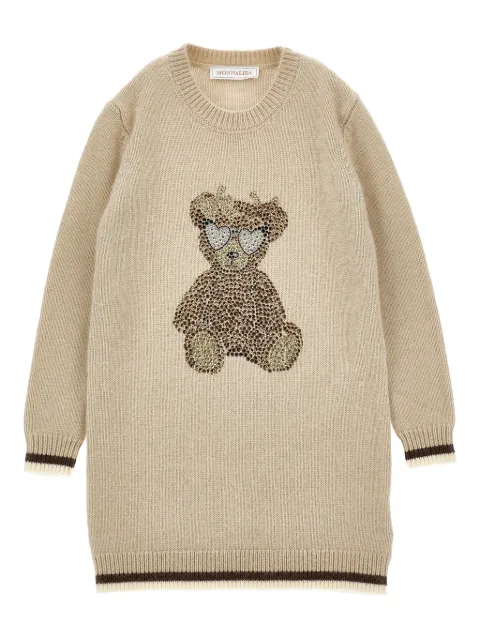 Monnalisa Abito in maglia con stampa Bear