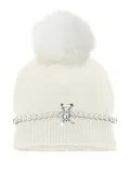 Monnalisa pearl-embellished pom pom beanie - White