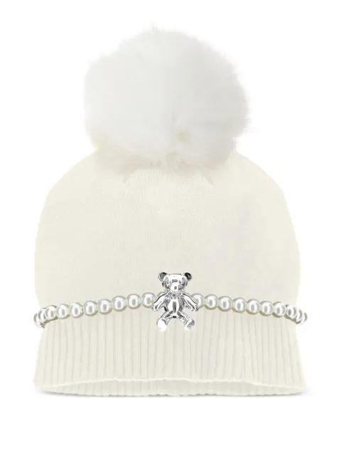 Monnalisa pearl-embellished pom pom beanie