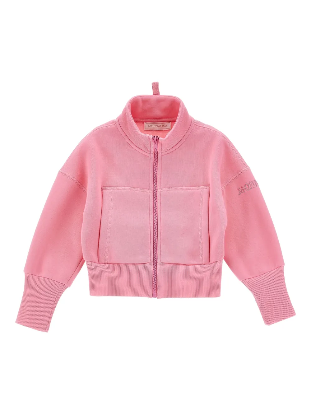 Monnalisa Zip-up Cropped Sweatshirt In Pink