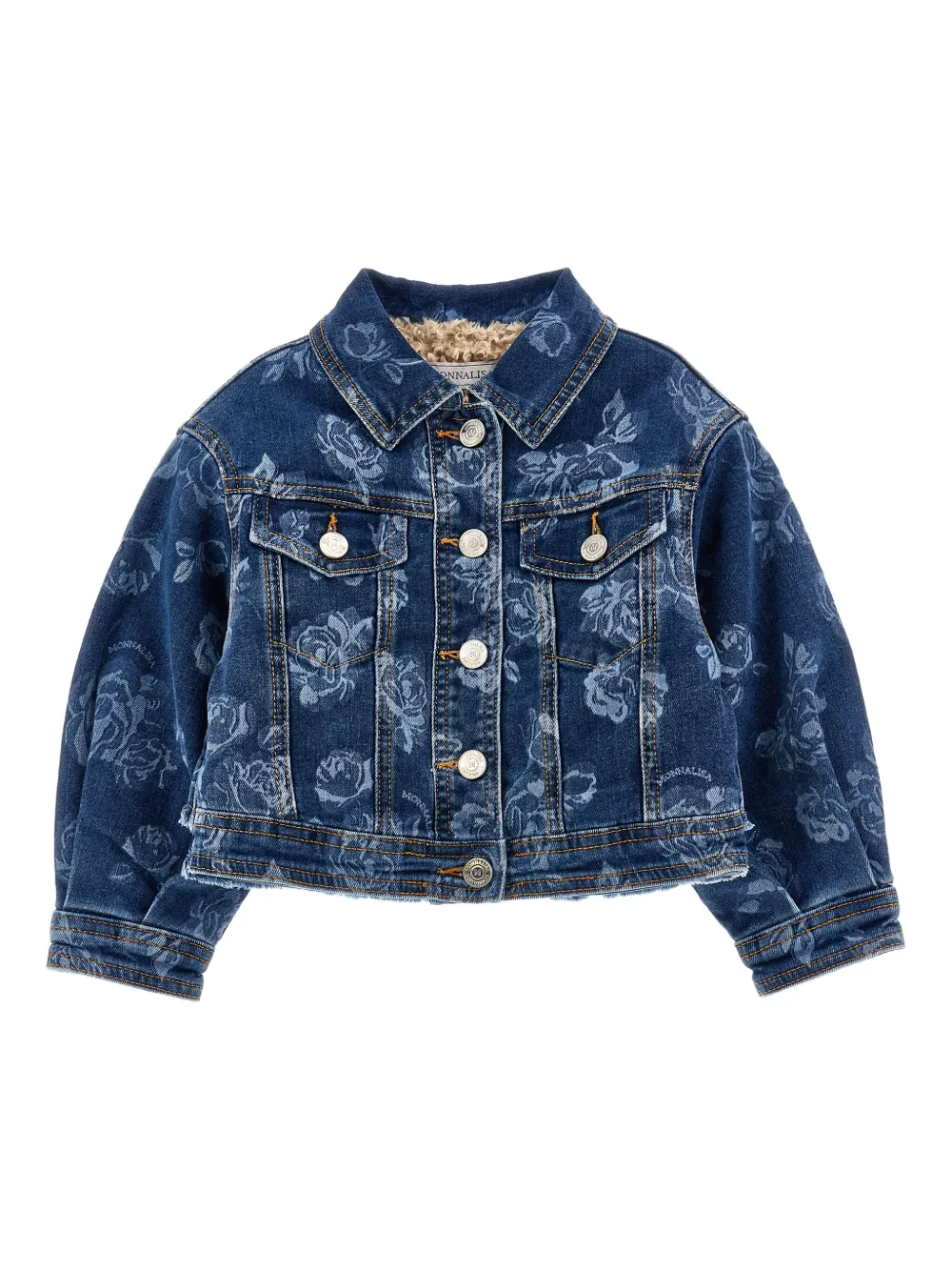 Monnalisa Spijkerjack met roosprint Blauw