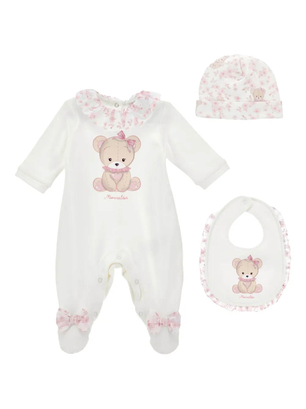 Monnalisa Cotton Babygrow (set Of Three) In Multi