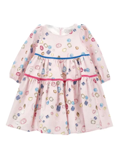 Monnalisa vestido a capas con gemas estampadas