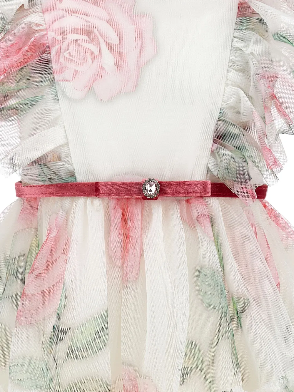 Monnalisa Jurk met ruches en bloemenprint Wit