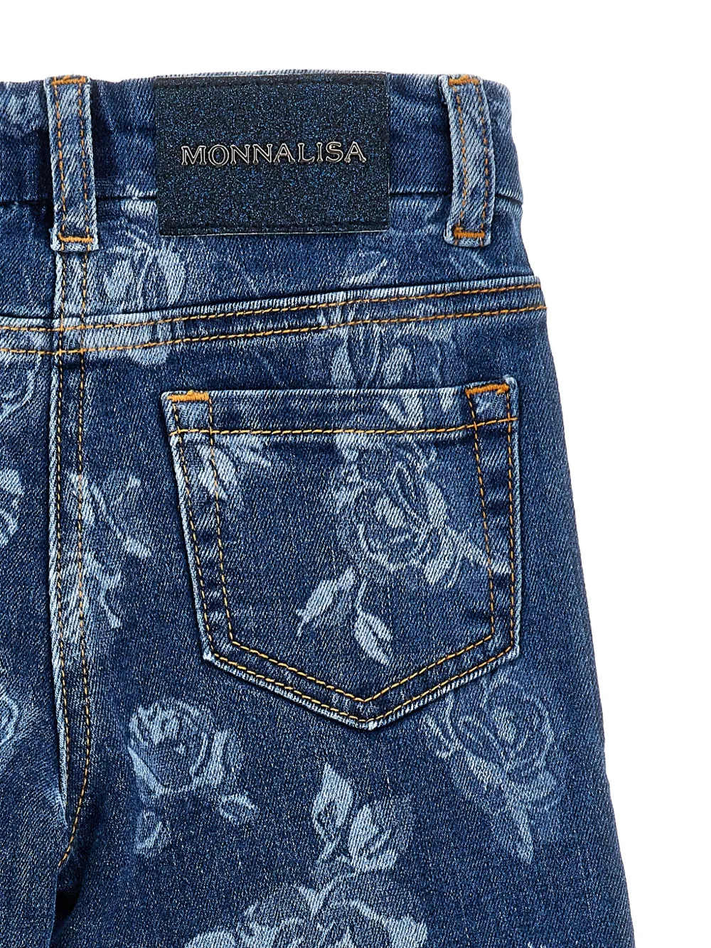 Monnalisa Jeans met roosprint Blauw