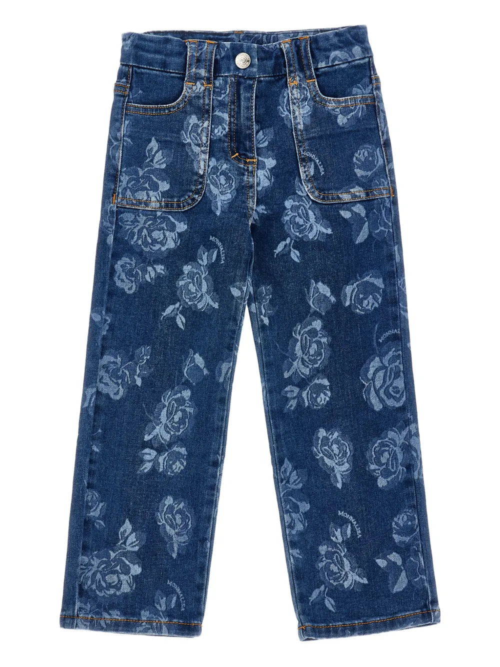 Monnalisa Jeans met roosprint Blauw