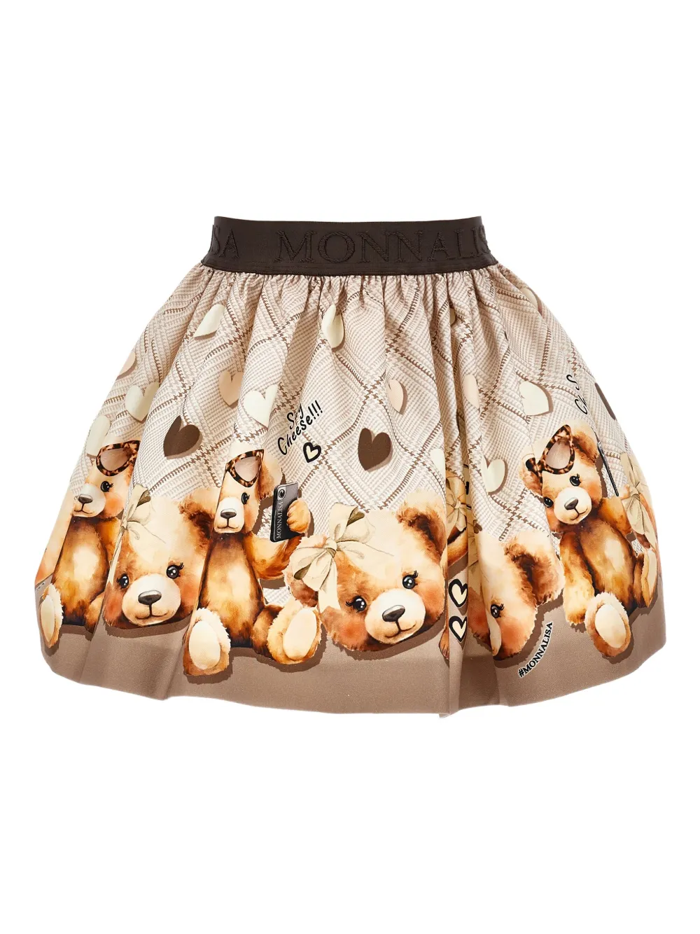 Monnalisa Teddy Bear Gabardine Skirt In Brown