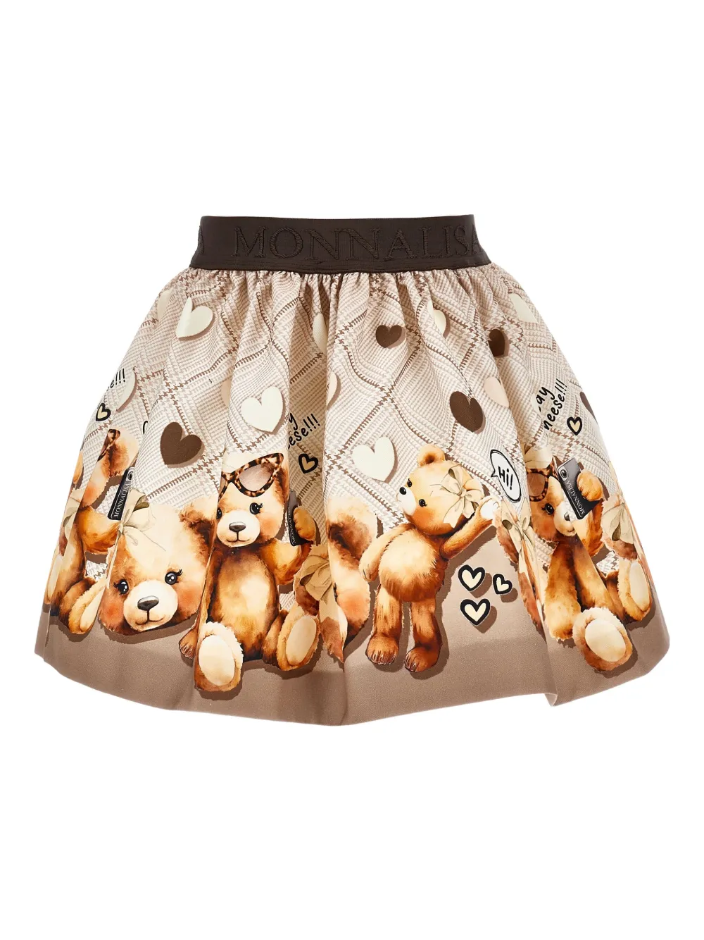 Monnalisa Teddy Bear Gabardine Skirt In Brown