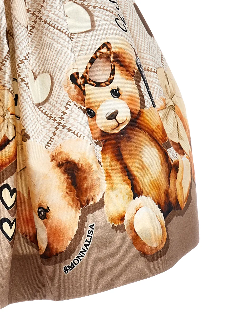 Monnalisa Teddy Bear Gabardine Skirt In Brown