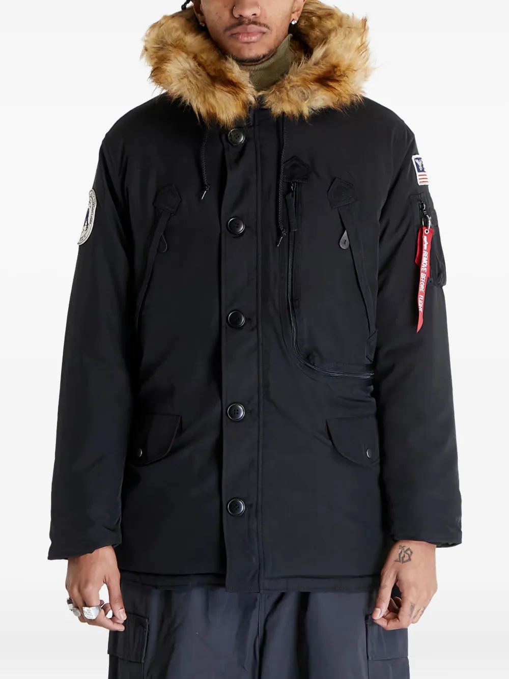 Alpha Industries faux-fur hooded jacket | Black | Image 1