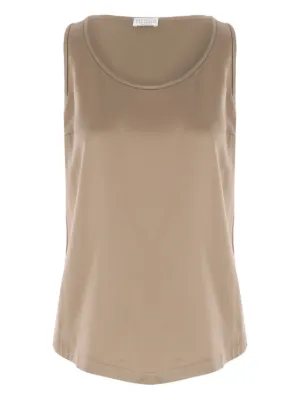 Tシャツ・カットソー BRUNELLO CUCINELLI SATIN SLEEVELESS TOP Brunello Cucinelli Sleeveless Silk Top | Grey | FARFETCH JO